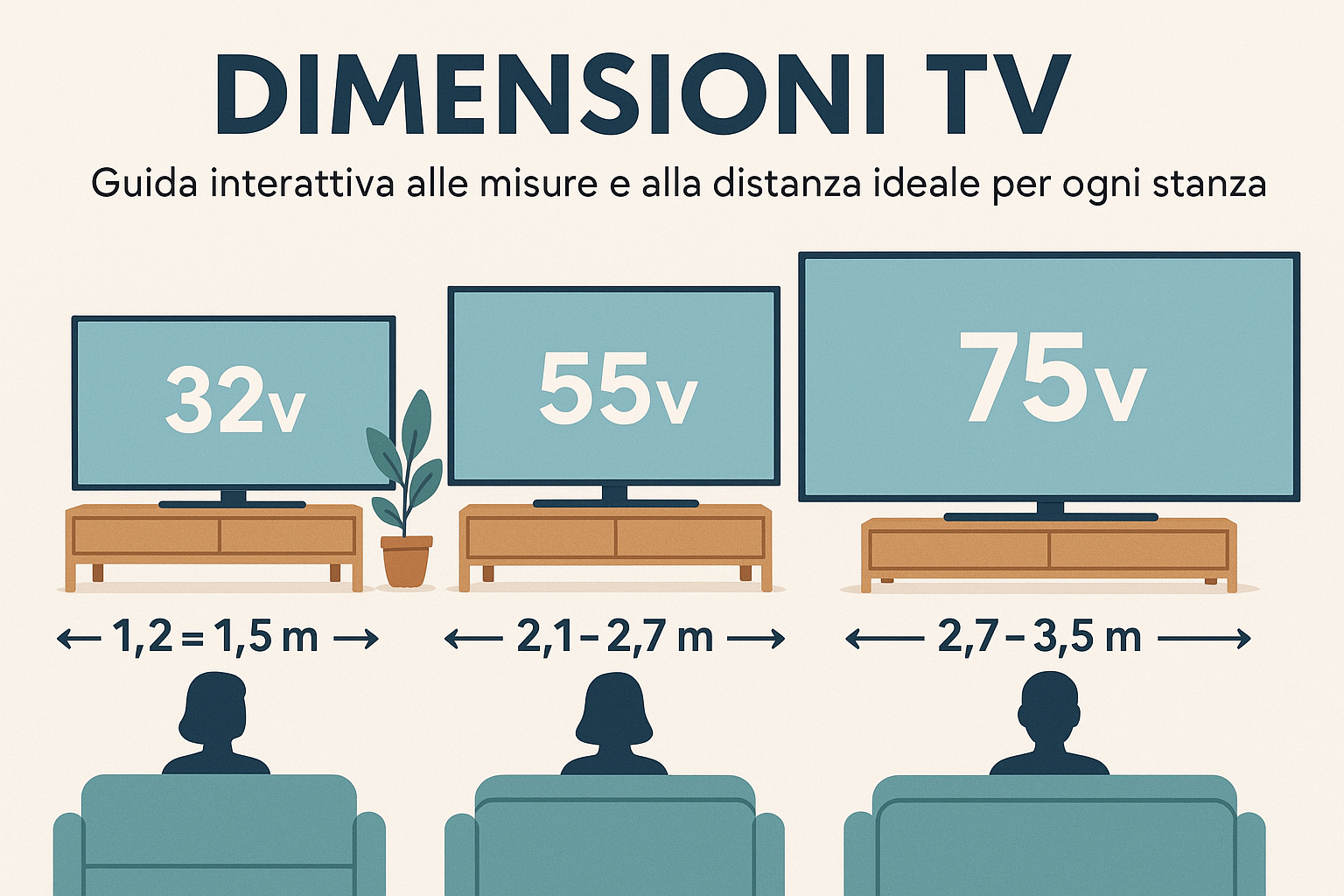 Dimensioni TV: guida interattiva alle misure e alla distanza ideale per ogni stanza